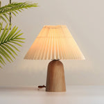 Pleara Sculpted Wood Table Lamp with Pleated Fabric Shade