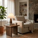 Pleara Sculpted Wood Table Lamp with Pleated Fabric Shade