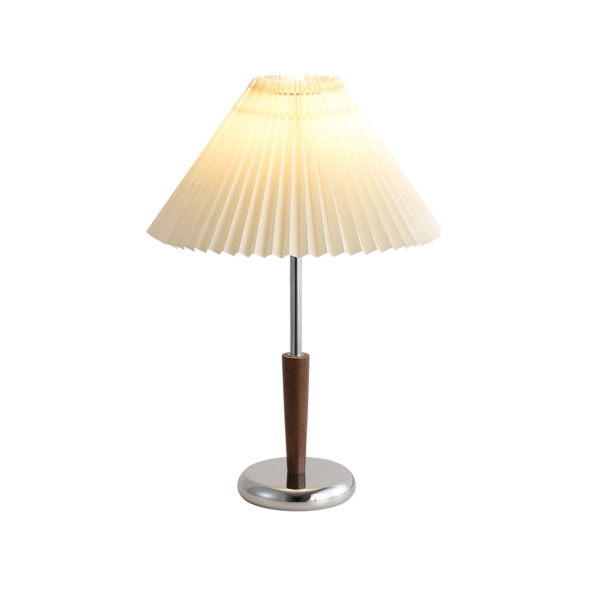 Lynnea Pleated Table Lamp in Chrome & Walnut – Modern Designer Bedside Lighting
