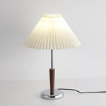 Lynnea Pleated Table Lamp in Chrome & Walnut – Modern Designer Bedside Lighting