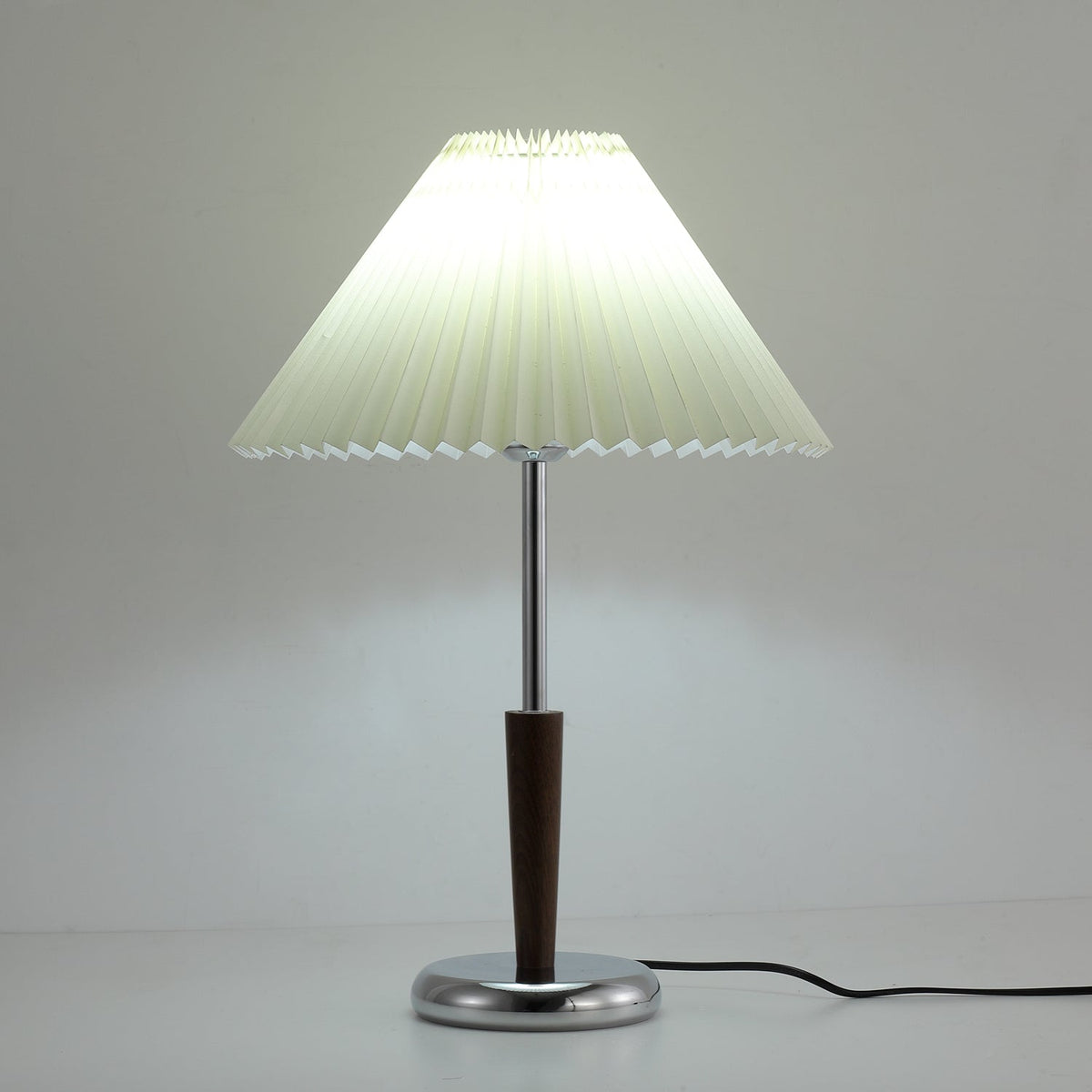 Lynnea Pleated Table Lamp in Chrome & Walnut – Modern Designer Bedside Lighting