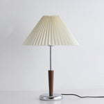Lynnea Pleated Table Lamp in Chrome & Walnut – Modern Designer Bedside Lighting