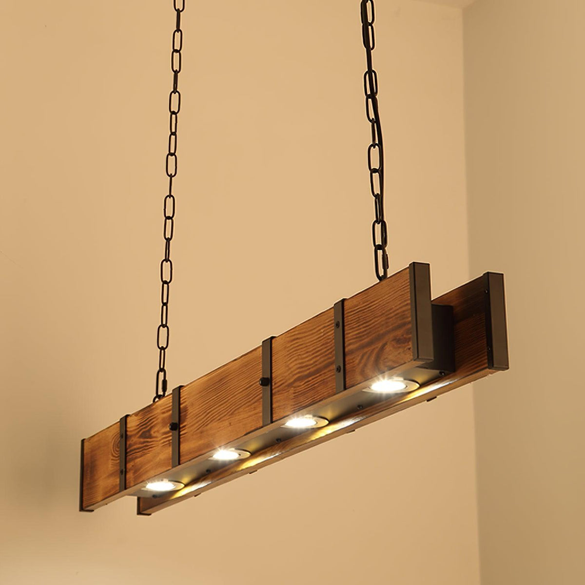 Pleva Linear Wood LED Chandelier, Modern Farmhouse Kitchen Island Light