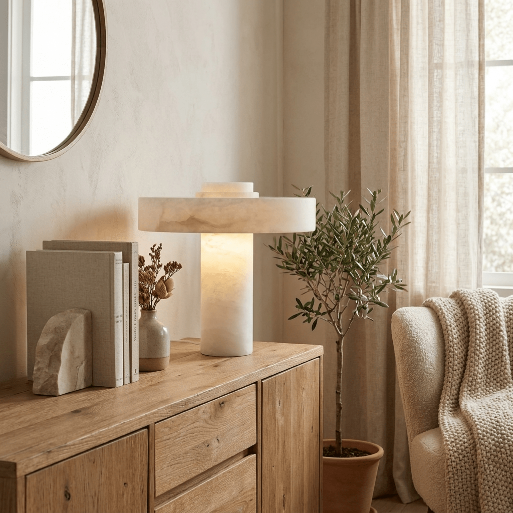 Plinth Natural Alabaster Table Lamp – Sculptural Ambient Lighting