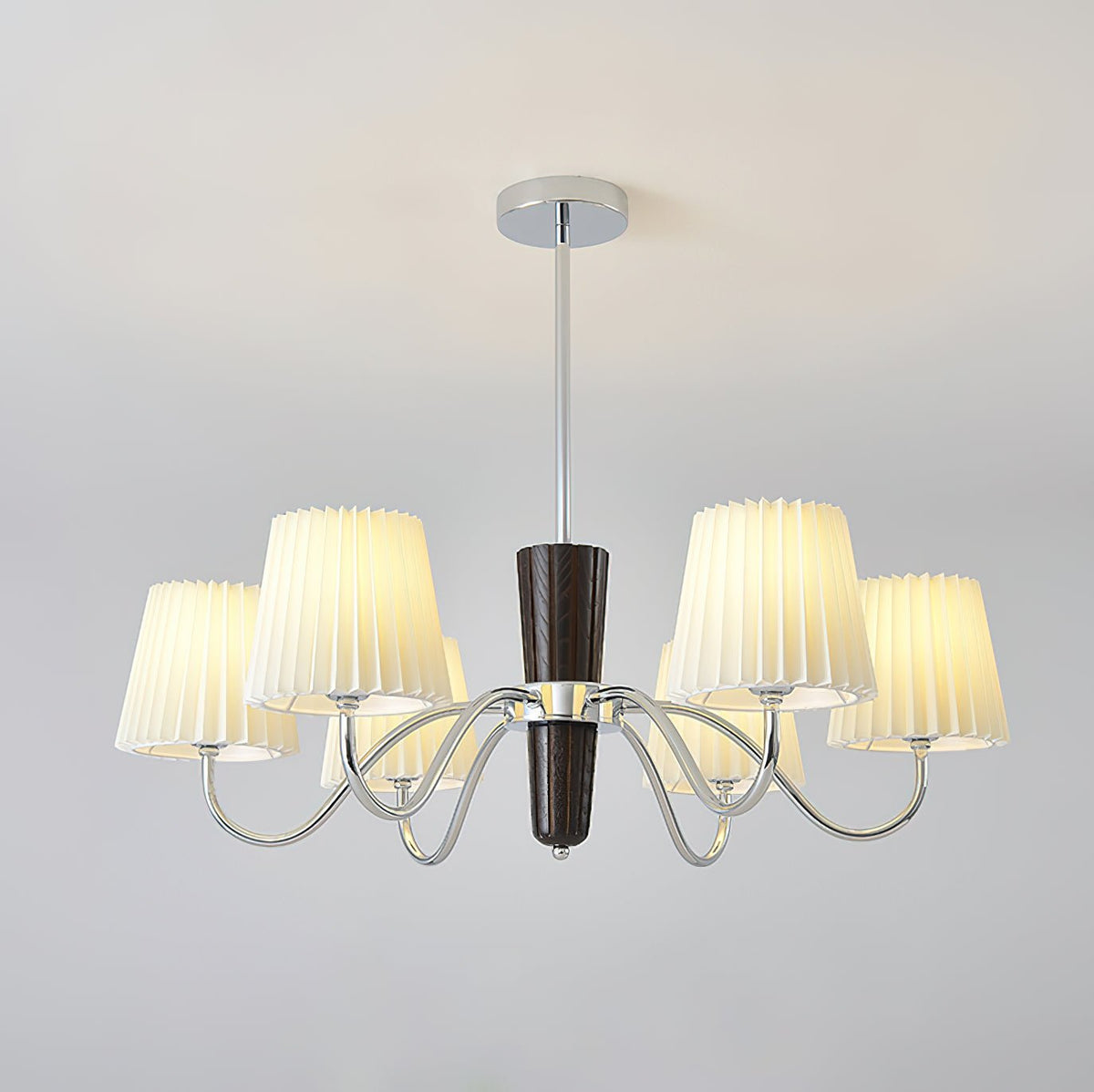 Plisse Fabric Chandelier with White Oak Accents for Dining Room and Living Room