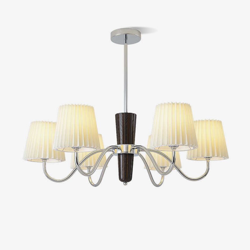 Plisse Fabric Chandelier with White Oak Accents for Dining Room and Living Room