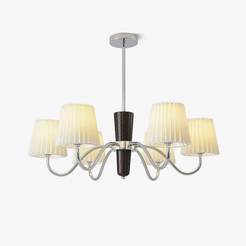 Plisse Fabric Chandelier with White Oak Accents for Dining Room and Living Room