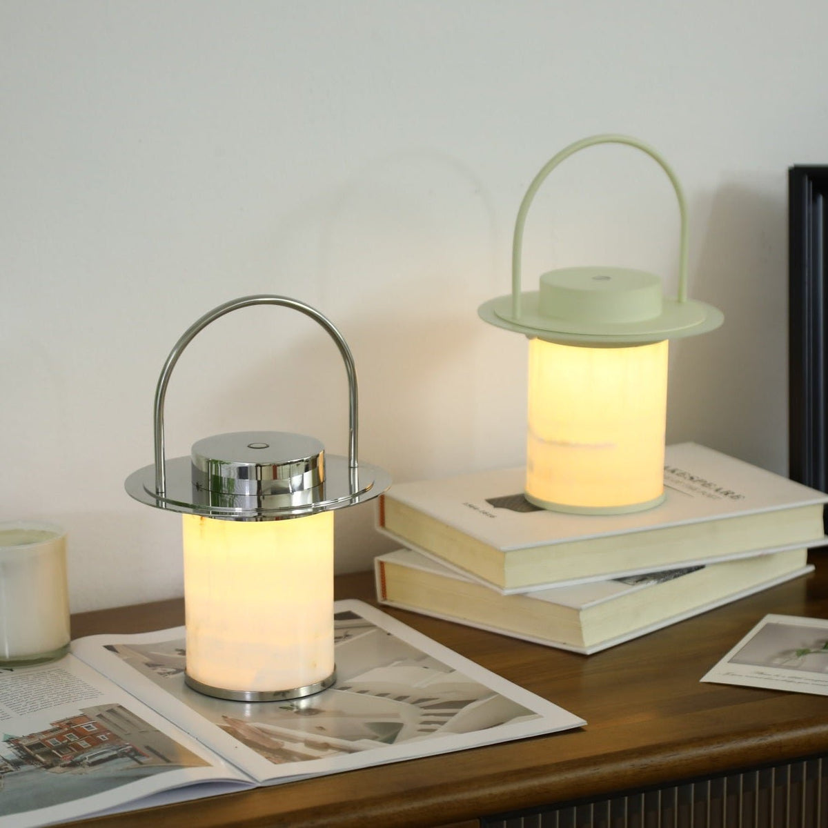 Pod Portable Alabaster Table Lamp with Rechargeable LED