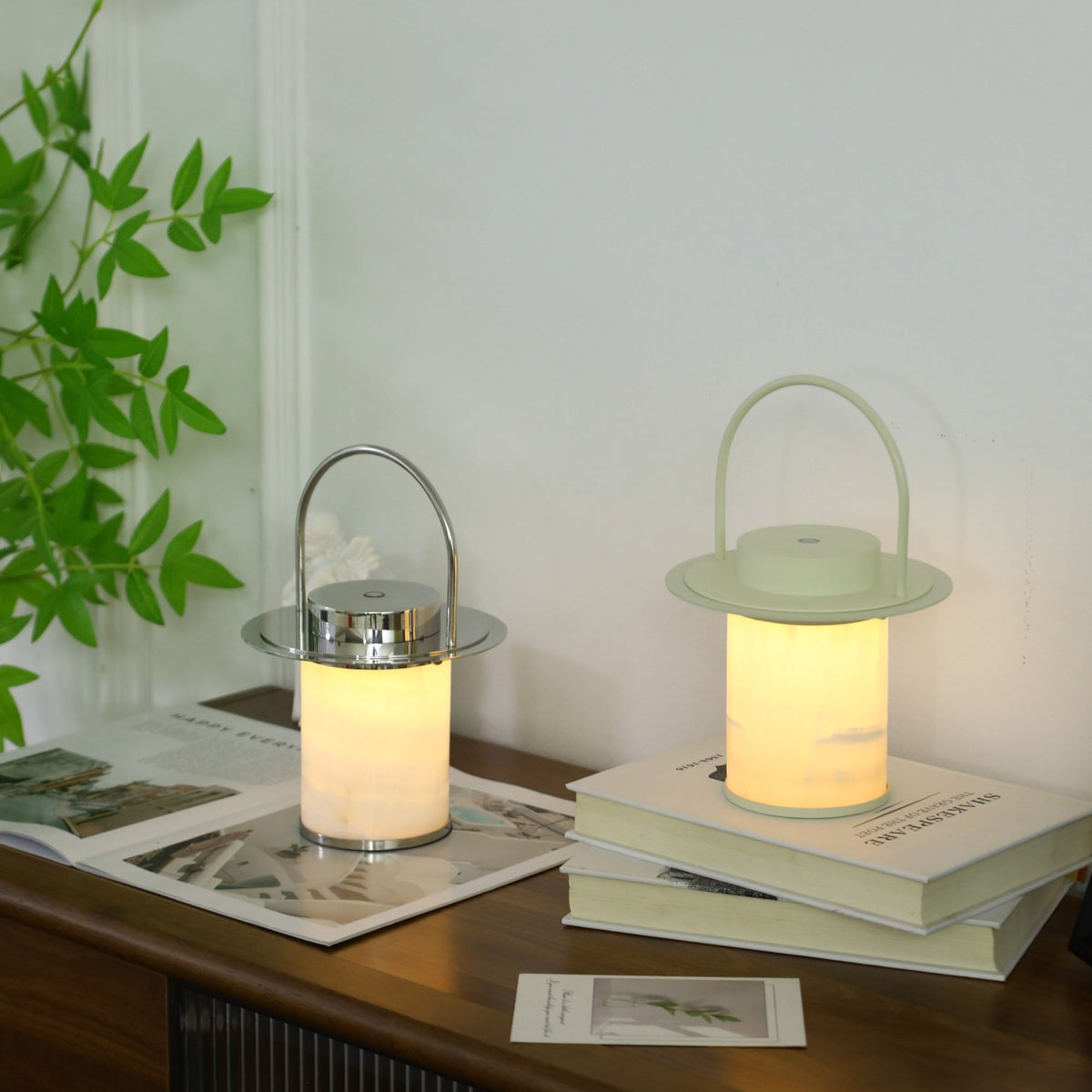 Pod Portable Alabaster Table Lamp with Rechargeable LED