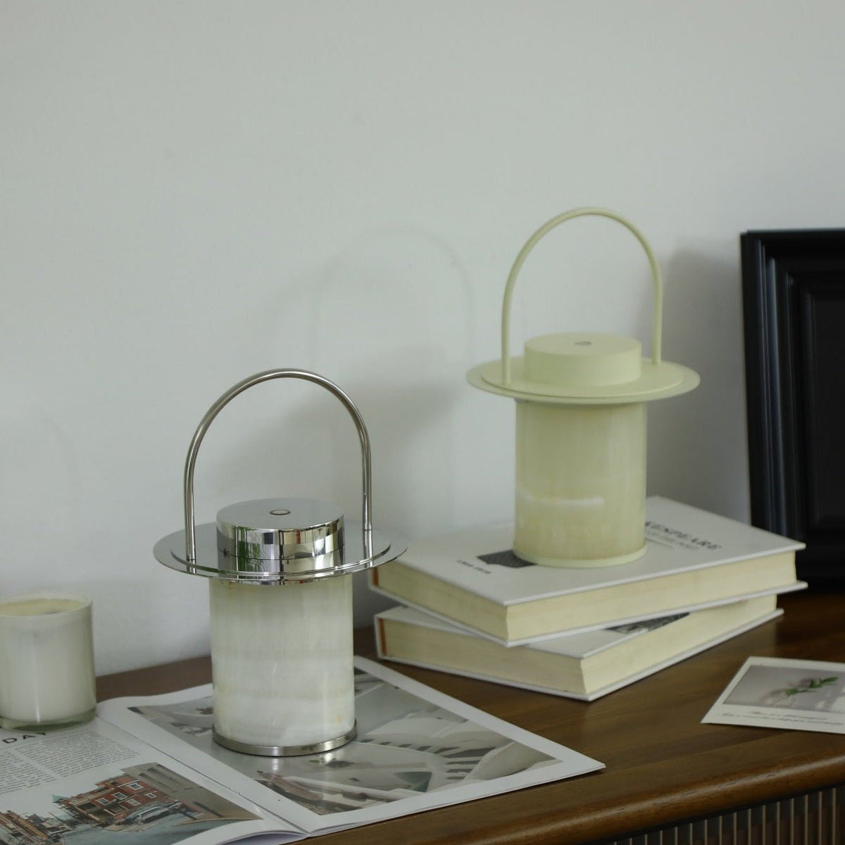 Pod Portable Alabaster Table Lamp with Rechargeable LED