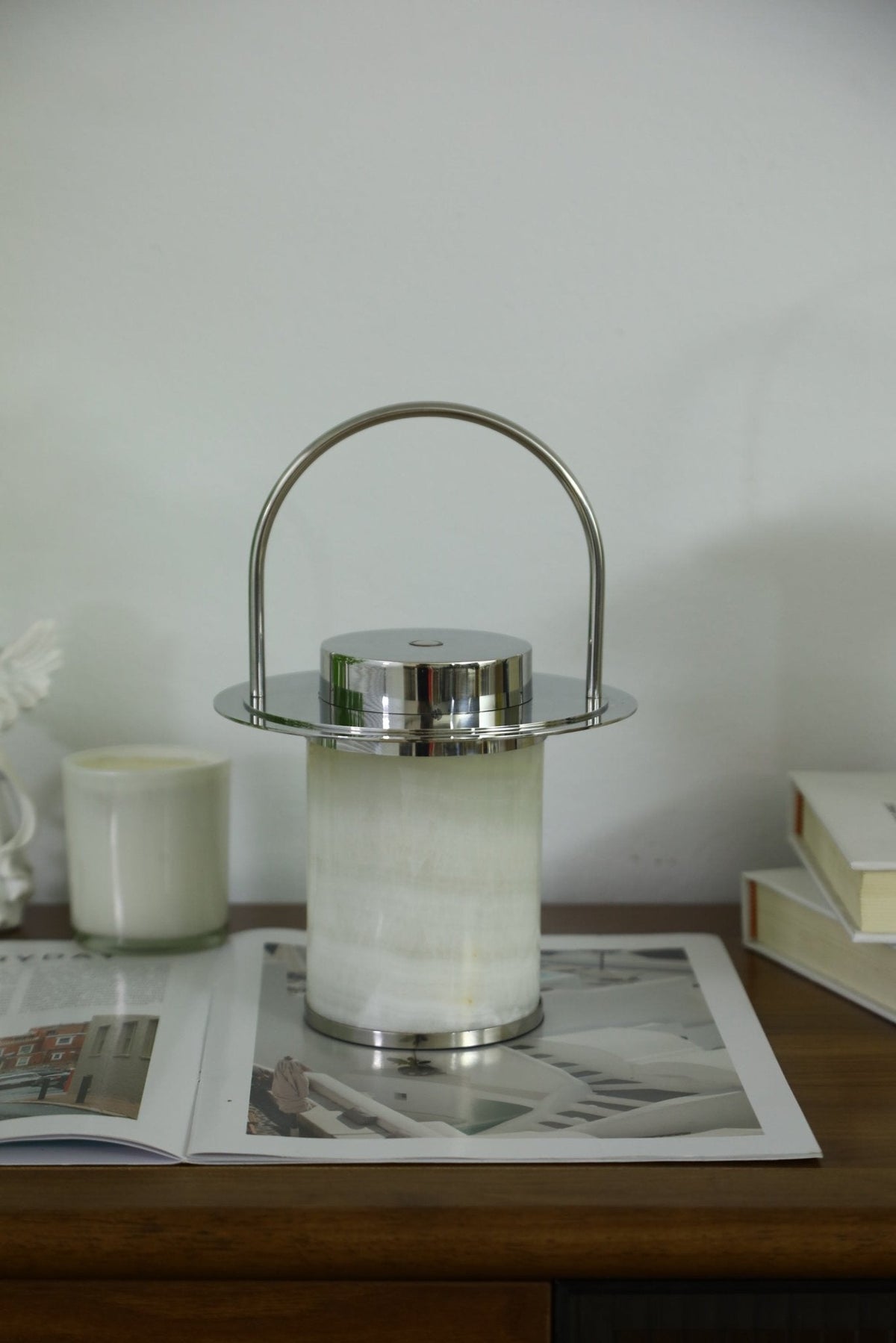 Pod Portable Alabaster Table Lamp with Rechargeable LED