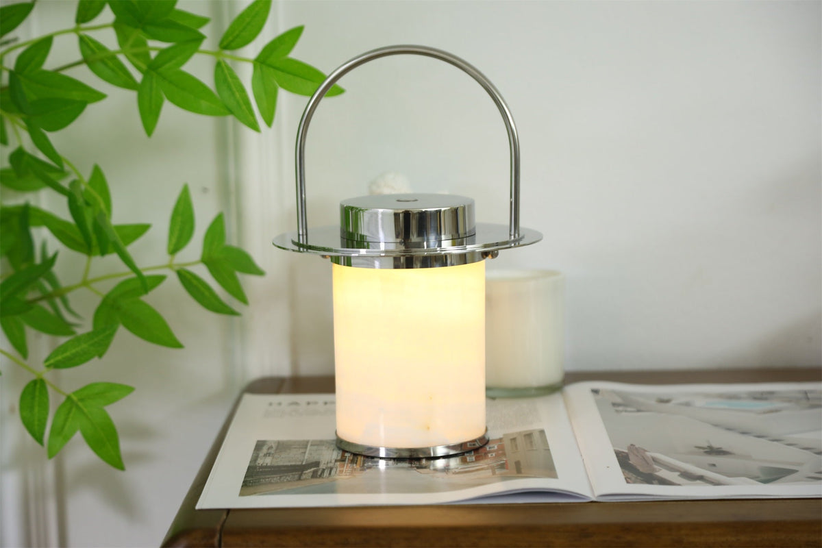 Pod Portable Alabaster Table Lamp with Rechargeable LED