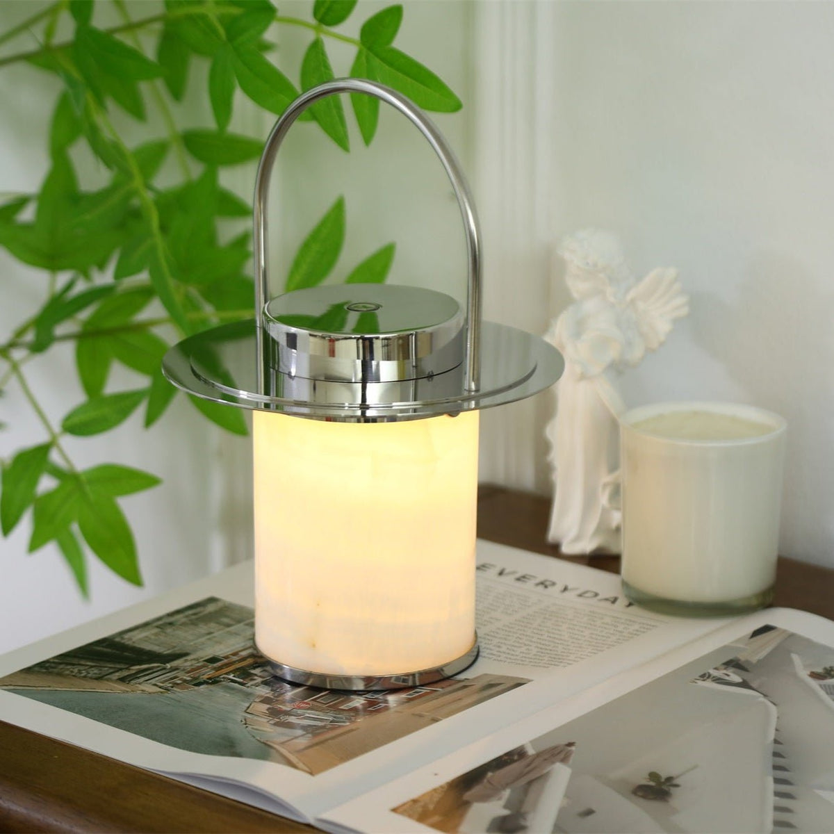 Pod Portable Alabaster Table Lamp with Rechargeable LED