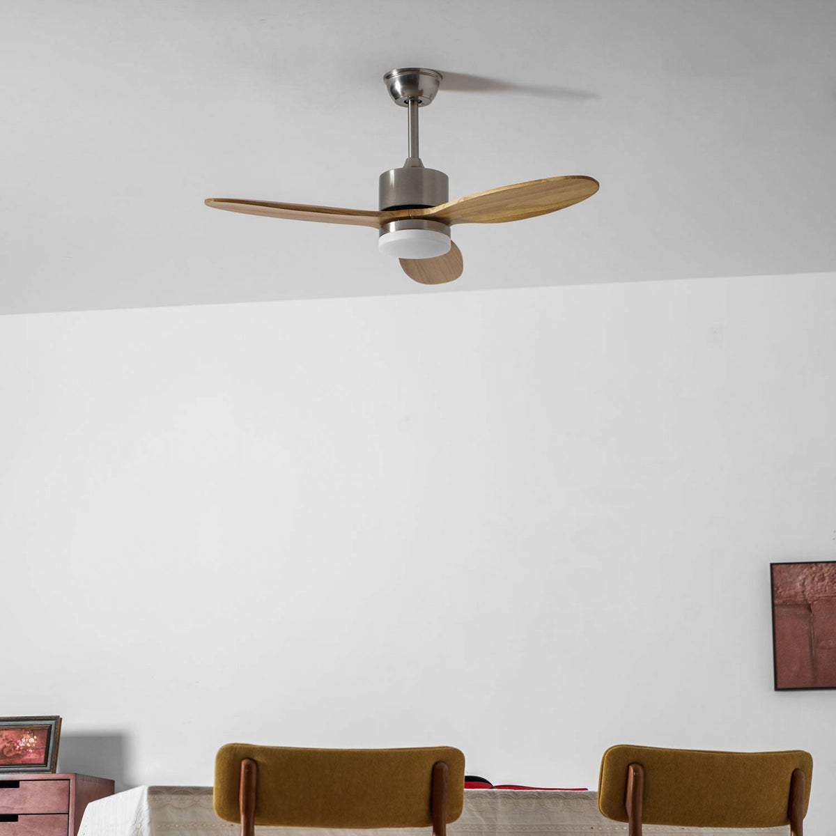 Polaris Ceiling Fan with Dimmable LED Light, 52" Wooden Blades