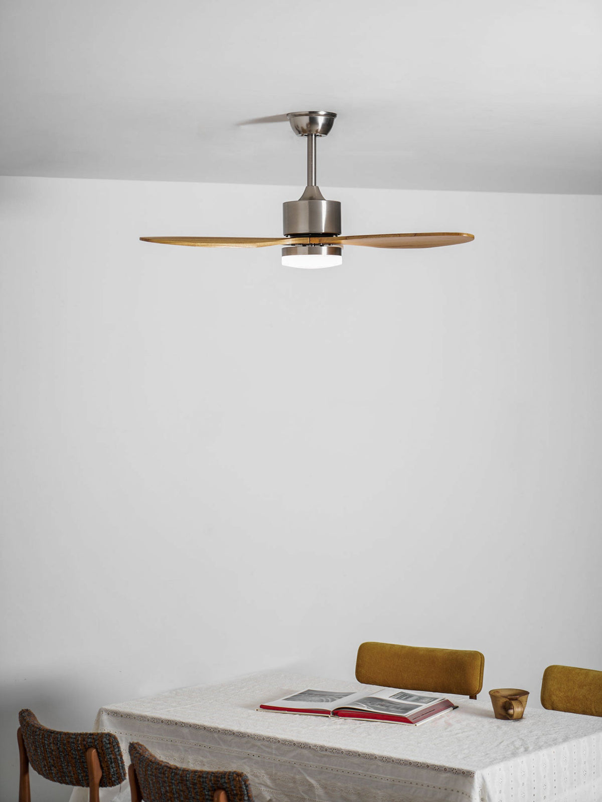 Polaris Ceiling Fan with Dimmable LED Light, 52" Wooden Blades