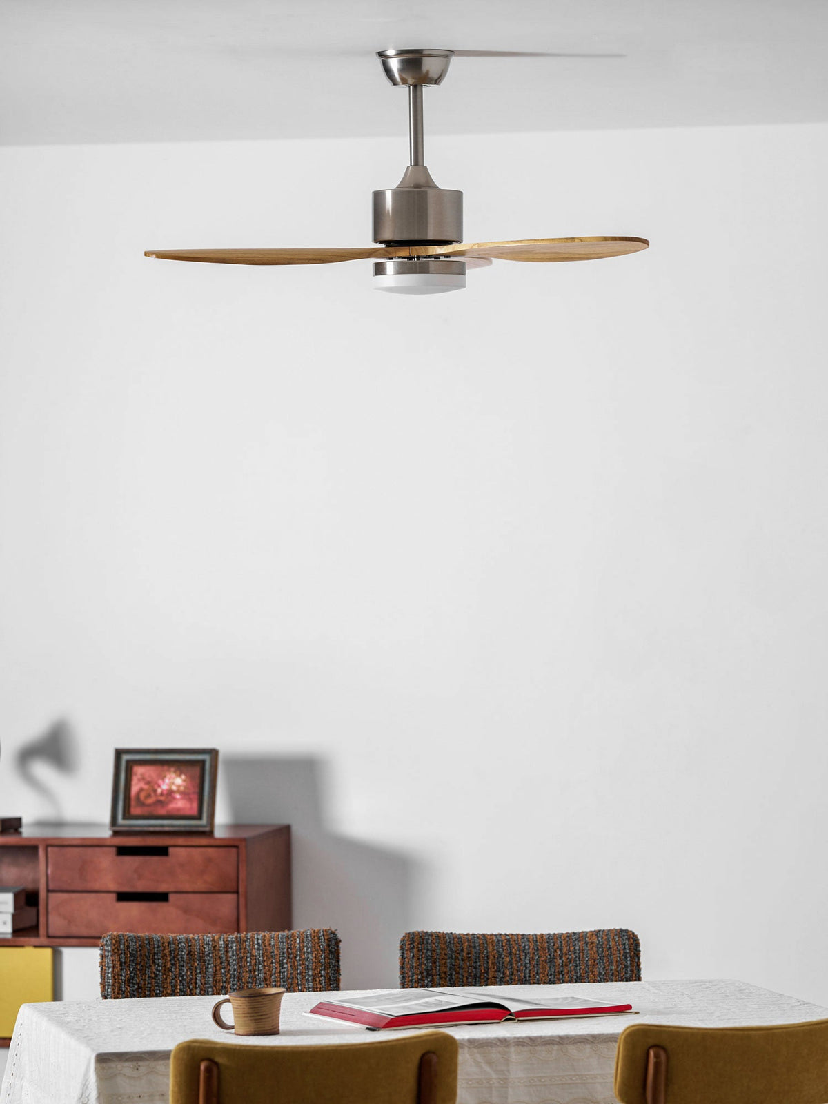Polaris Ceiling Fan with Dimmable LED Light, 52" Wooden Blades