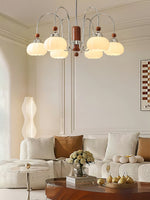 Pomona Sculptural Glass Chandelier with Chrome and Wood Accents
