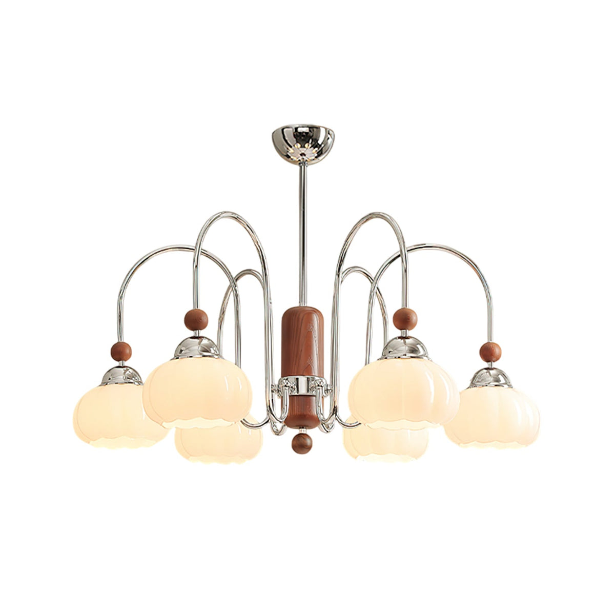 Pomona Sculptural Glass Chandelier with Chrome and Wood Accents
