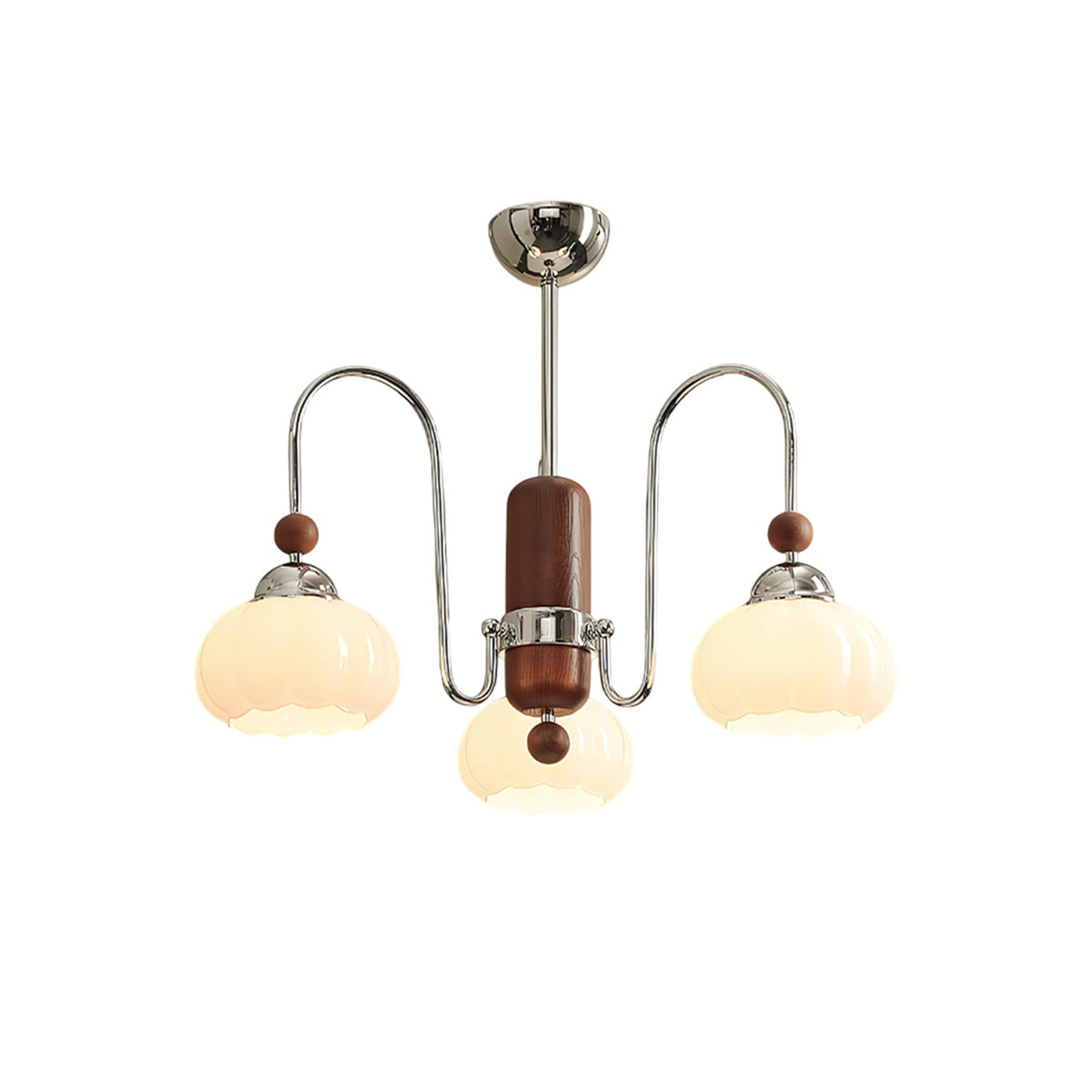 Pomona Sculptural Glass Chandelier with Chrome and Wood Accents