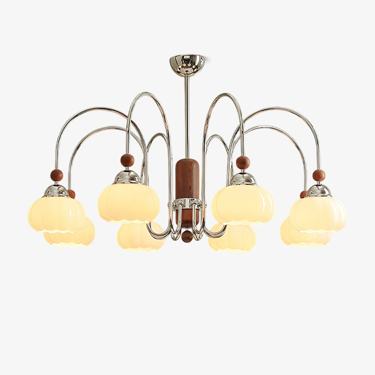 Pomona Sculptural Glass Chandelier with Chrome and Wood Accents