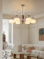 Pomona Sculptural Glass Chandelier with Chrome and Wood Accents