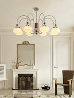 Pomona Sculptural Glass Chandelier with Chrome and Wood Accents