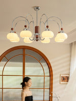 Pomona Sculptural Glass Chandelier with Chrome and Wood Accents