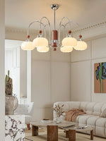 Pomona Sculptural Glass Chandelier with Chrome and Wood Accents
