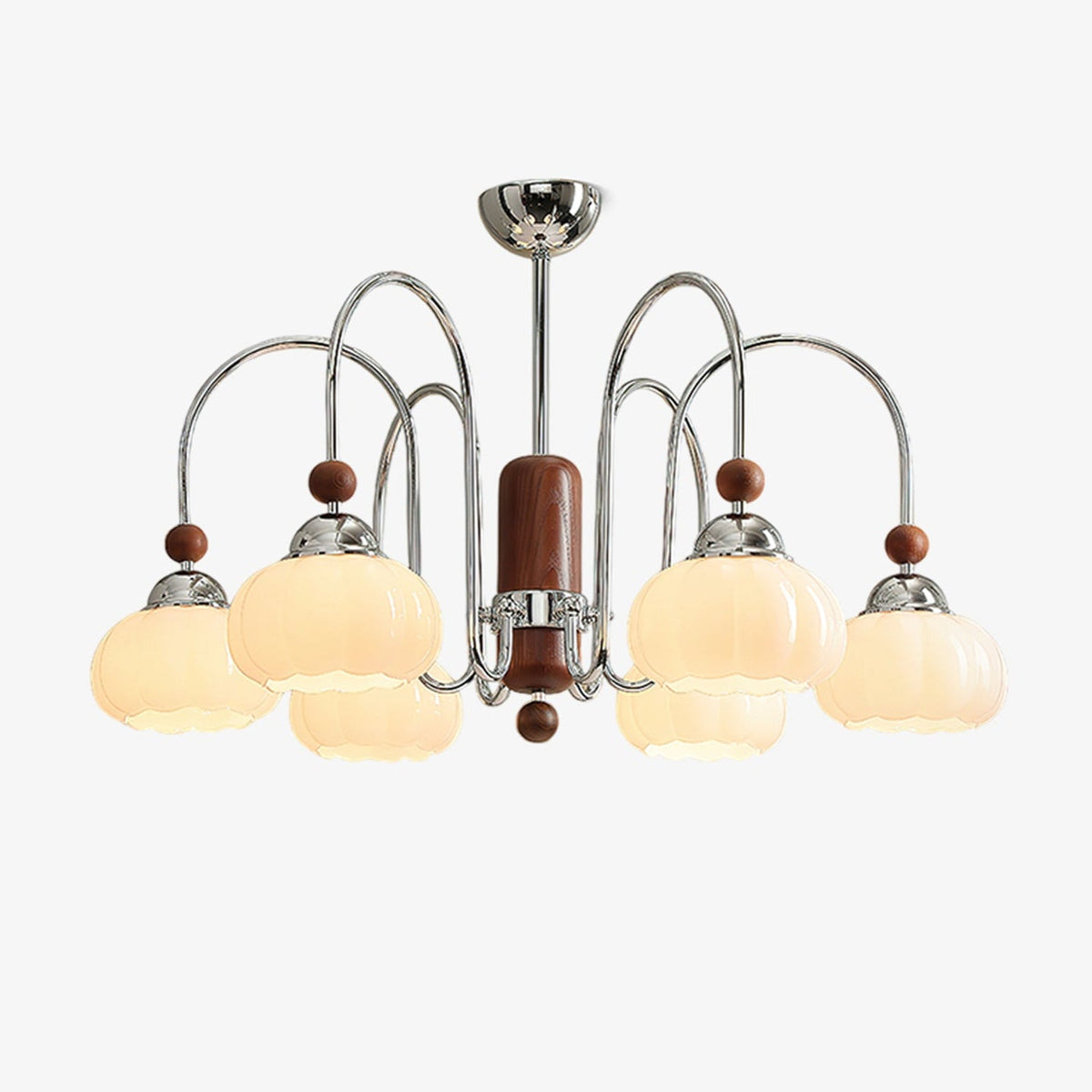 Pomona Sculptural Glass Chandelier with Chrome and Wood Accents