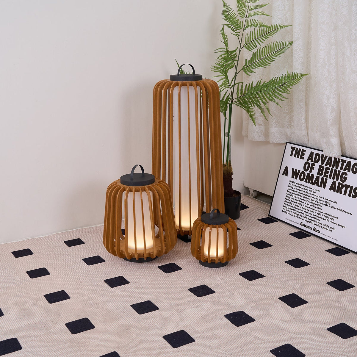 Vakker Portable LED Lantern in Teak and Metal for Outdoor Living