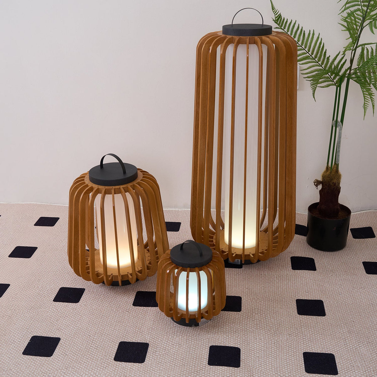 Vakker Portable LED Lantern in Teak and Metal for Outdoor Living