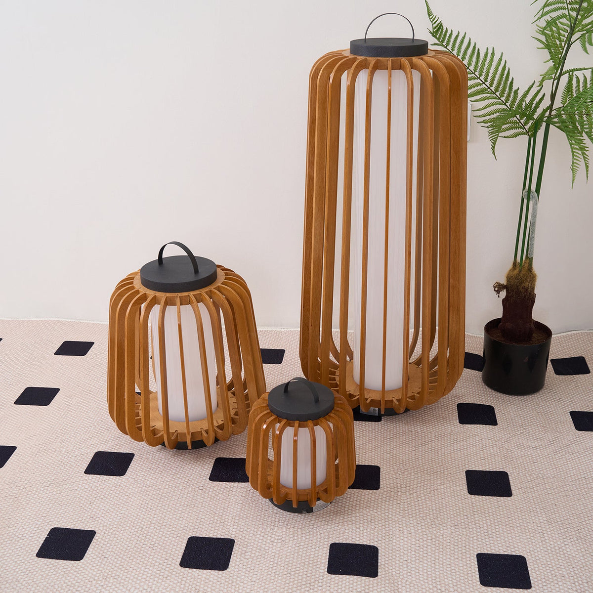 Vakker Portable LED Lantern in Teak and Metal for Outdoor Living
