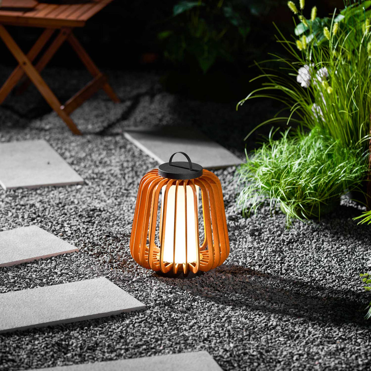 Vakker Portable LED Lantern in Teak and Metal for Outdoor Living