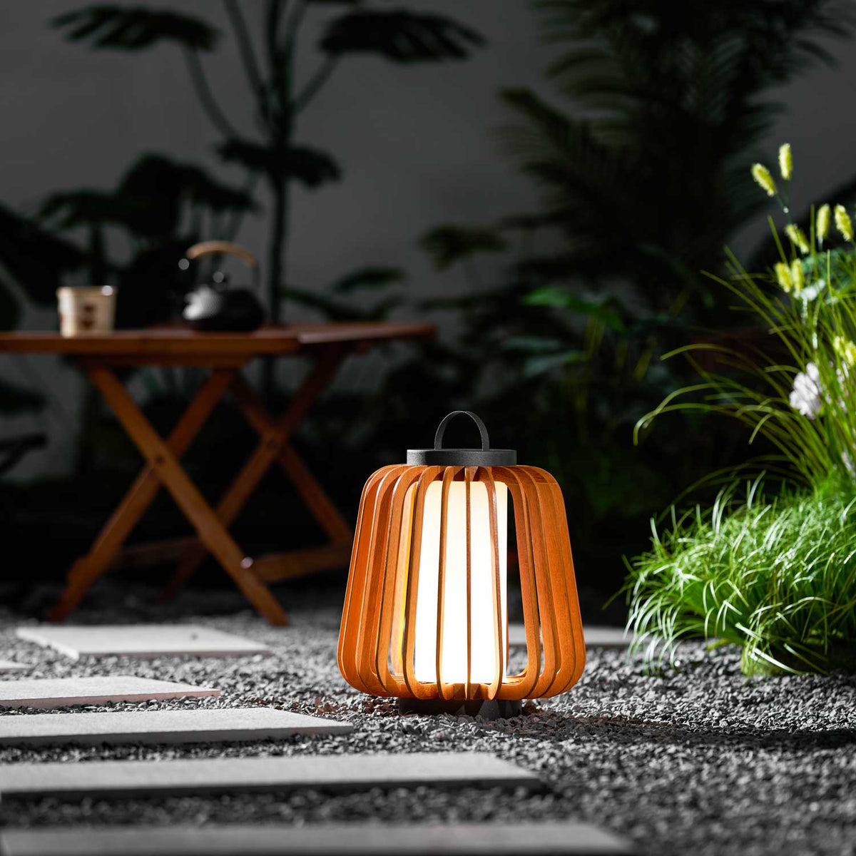 Vakker Portable LED Lantern in Teak and Metal for Outdoor Living