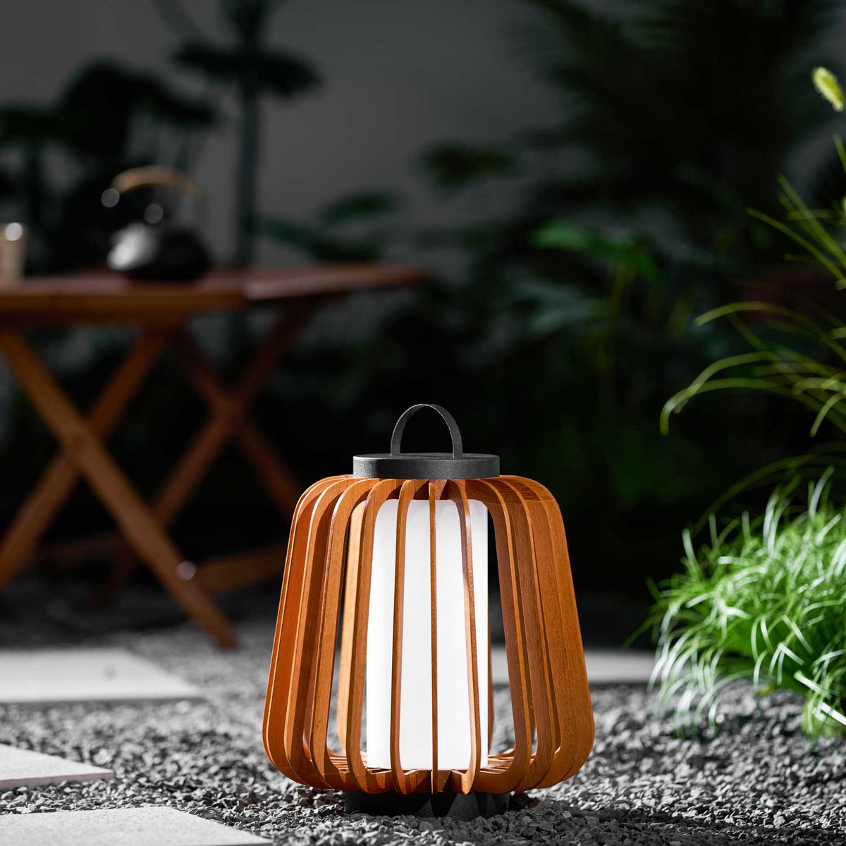 Vakker Portable LED Lantern in Teak and Metal for Outdoor Living