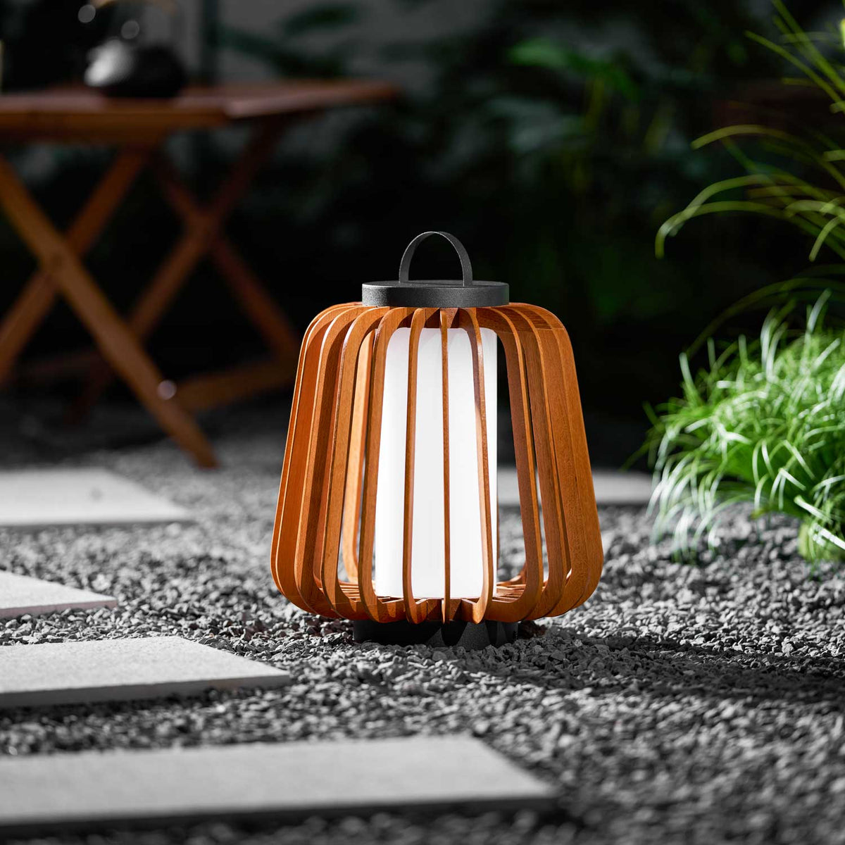 Vakker Portable LED Lantern in Teak and Metal for Outdoor Living