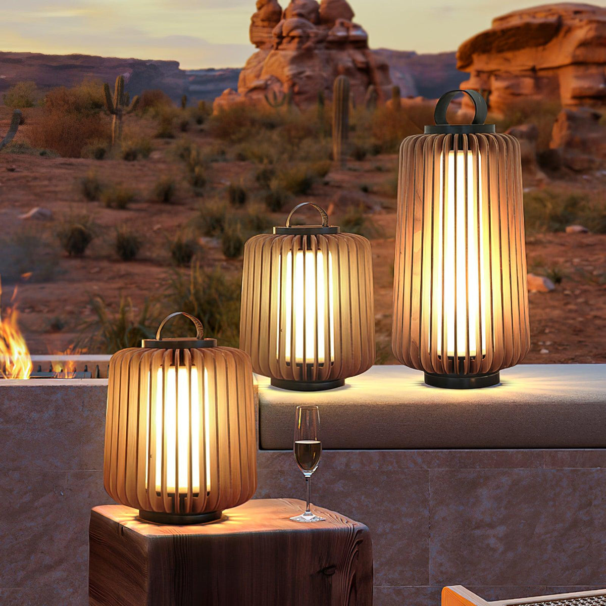 Vakker Portable LED Lantern in Teak and Metal for Outdoor Living