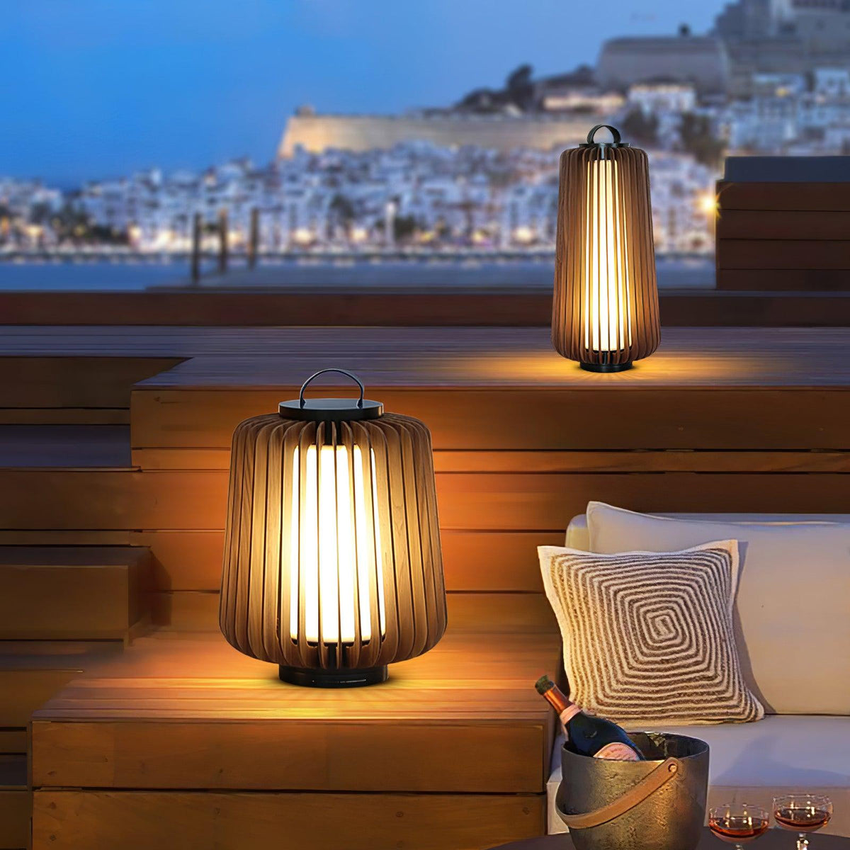 Vakker Portable LED Lantern in Teak and Metal for Outdoor Living