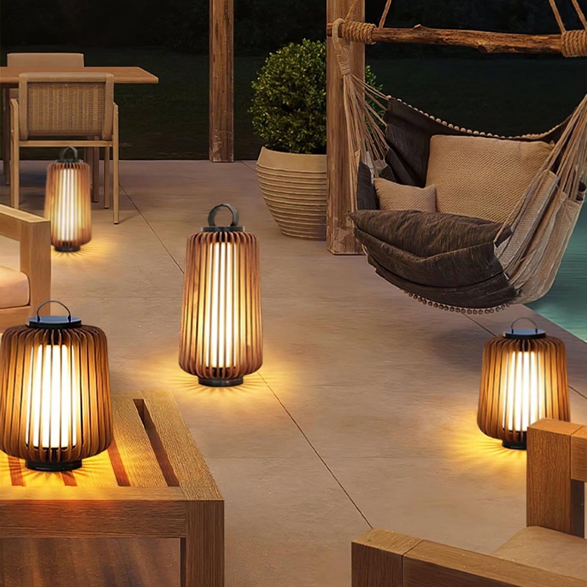 Vakker Portable LED Lantern in Teak and Metal for Outdoor Living