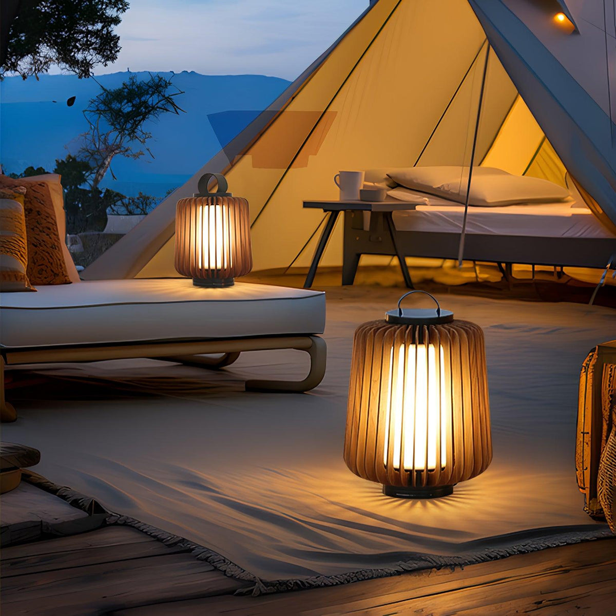 Vakker Portable LED Lantern in Teak and Metal for Outdoor Living