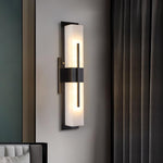 Axis Twin Alabaster LED Wall Sconce, Modern Brass & Black Finish