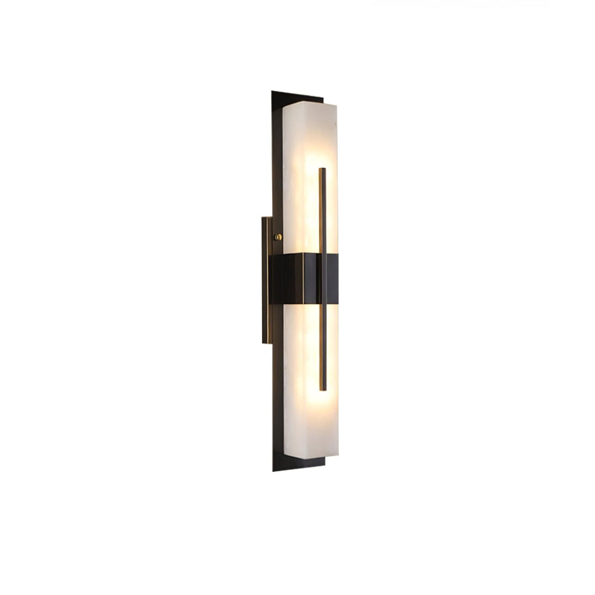 Axis Twin Alabaster LED Wall Sconce, Modern Brass & Black Finish