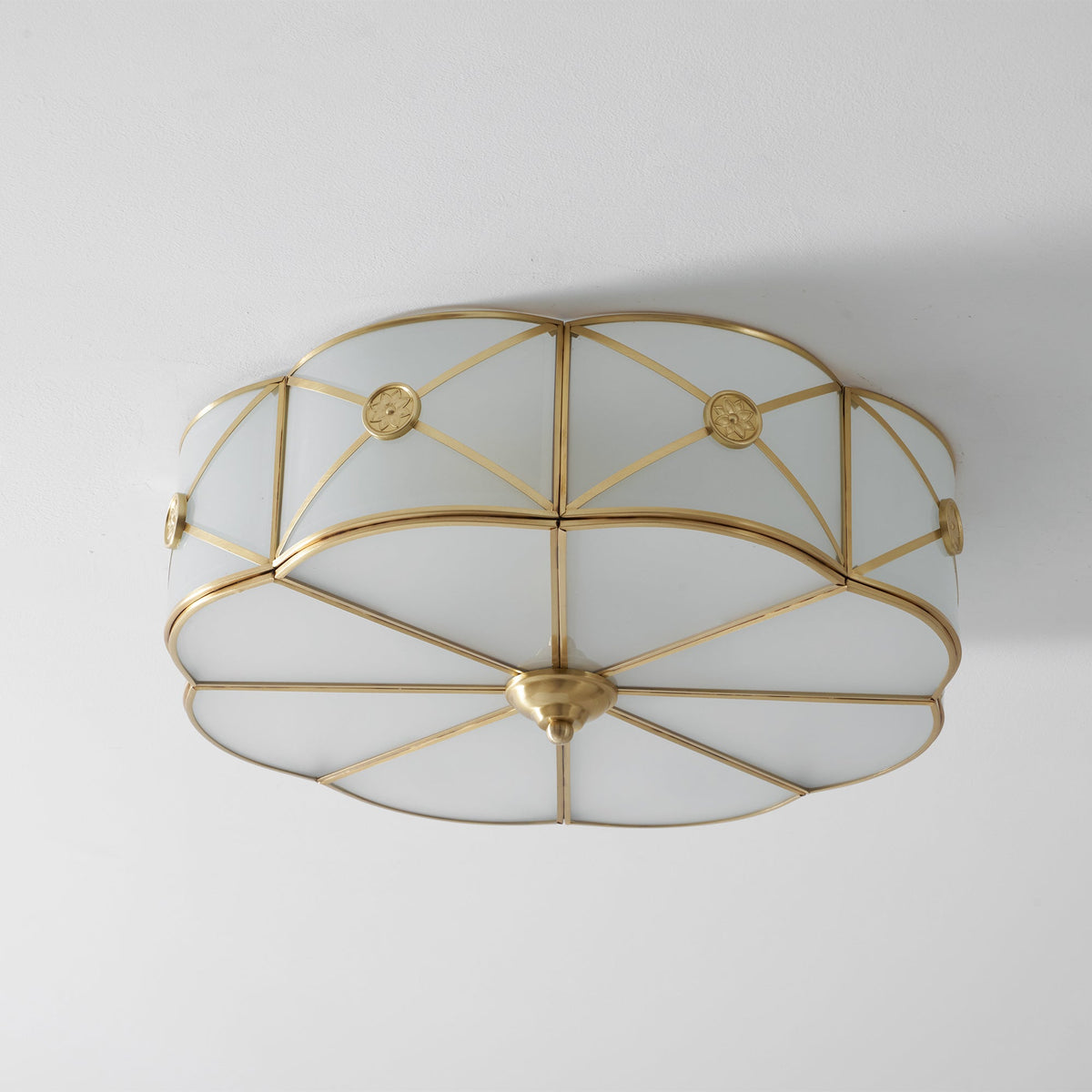 Preston Brass Flush Mount Ceiling Light with Frosted Glass Shade