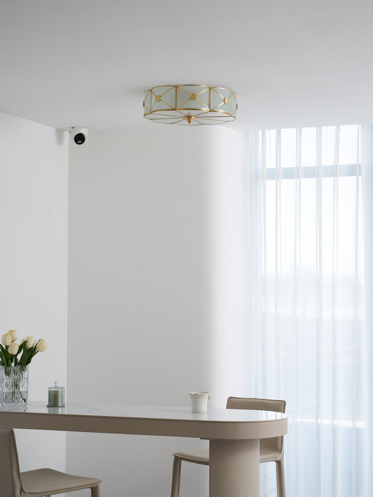 Preston Brass Flush Mount Ceiling Light with Frosted Glass Shade