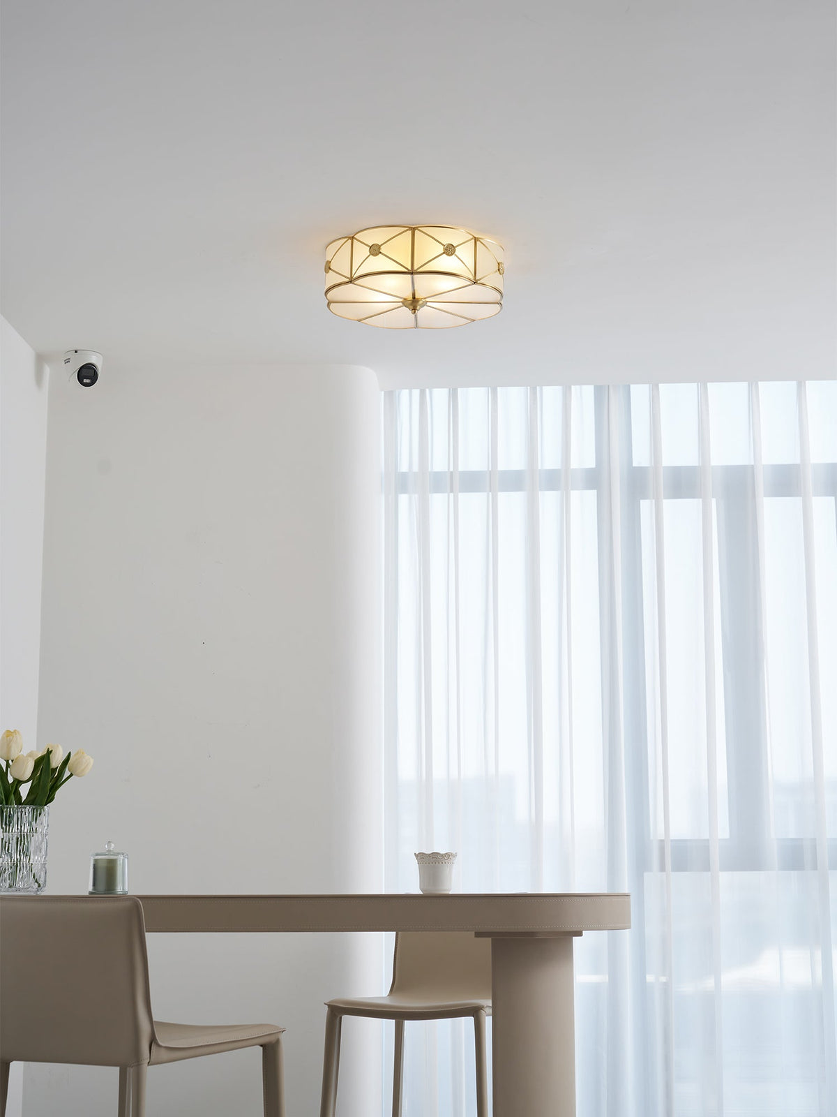 Preston Brass Flush Mount Ceiling Light with Frosted Glass Shade