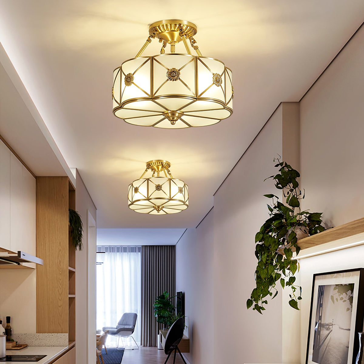 Preston Brass Flush Mount Ceiling Light with Frosted Glass Shade