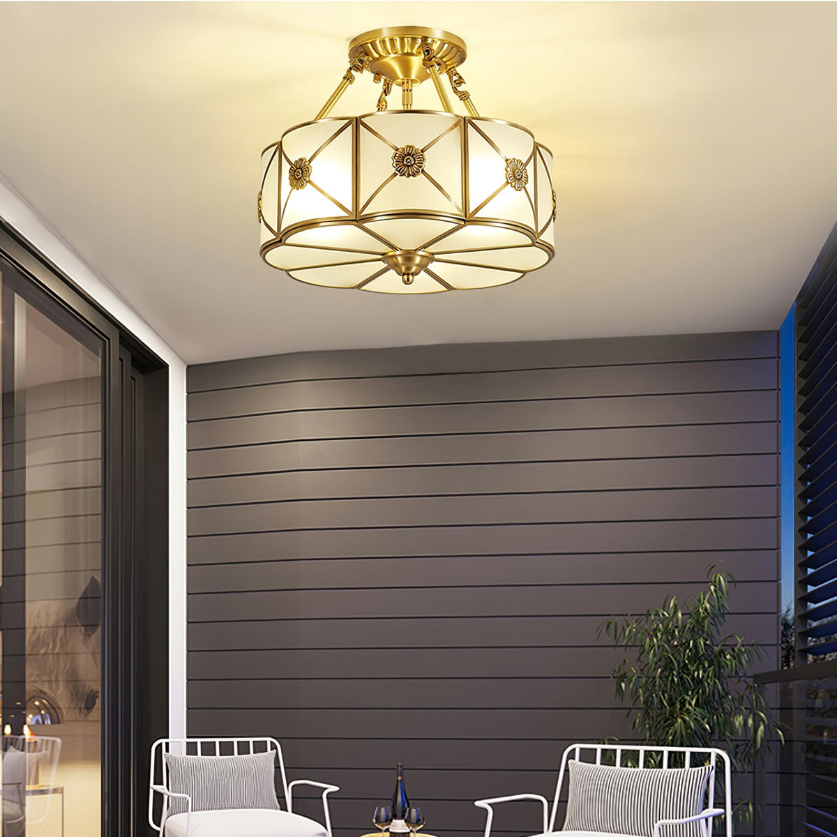 Preston Brass Flush Mount Ceiling Light with Frosted Glass Shade