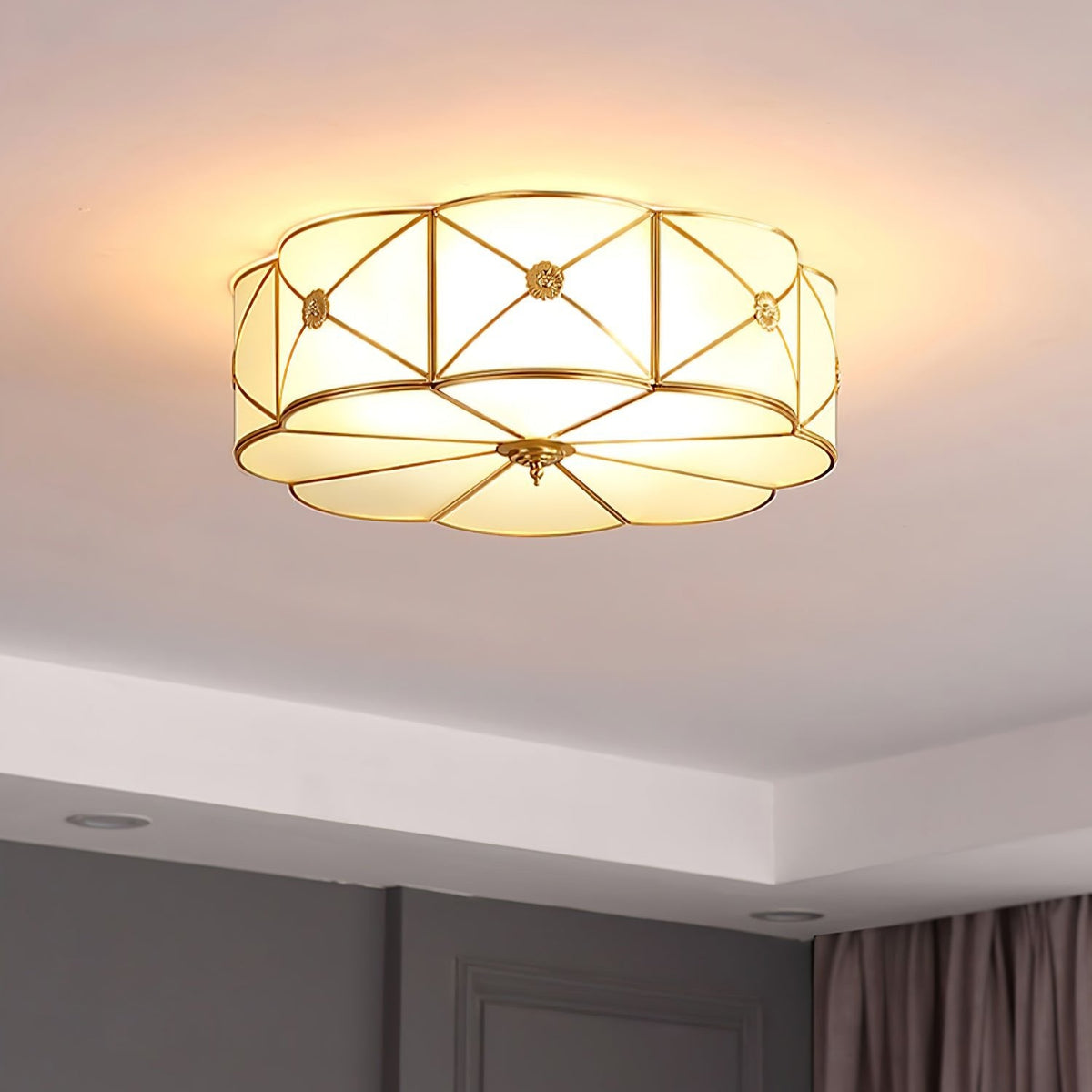 Preston Brass Flush Mount Ceiling Light with Frosted Glass Shade