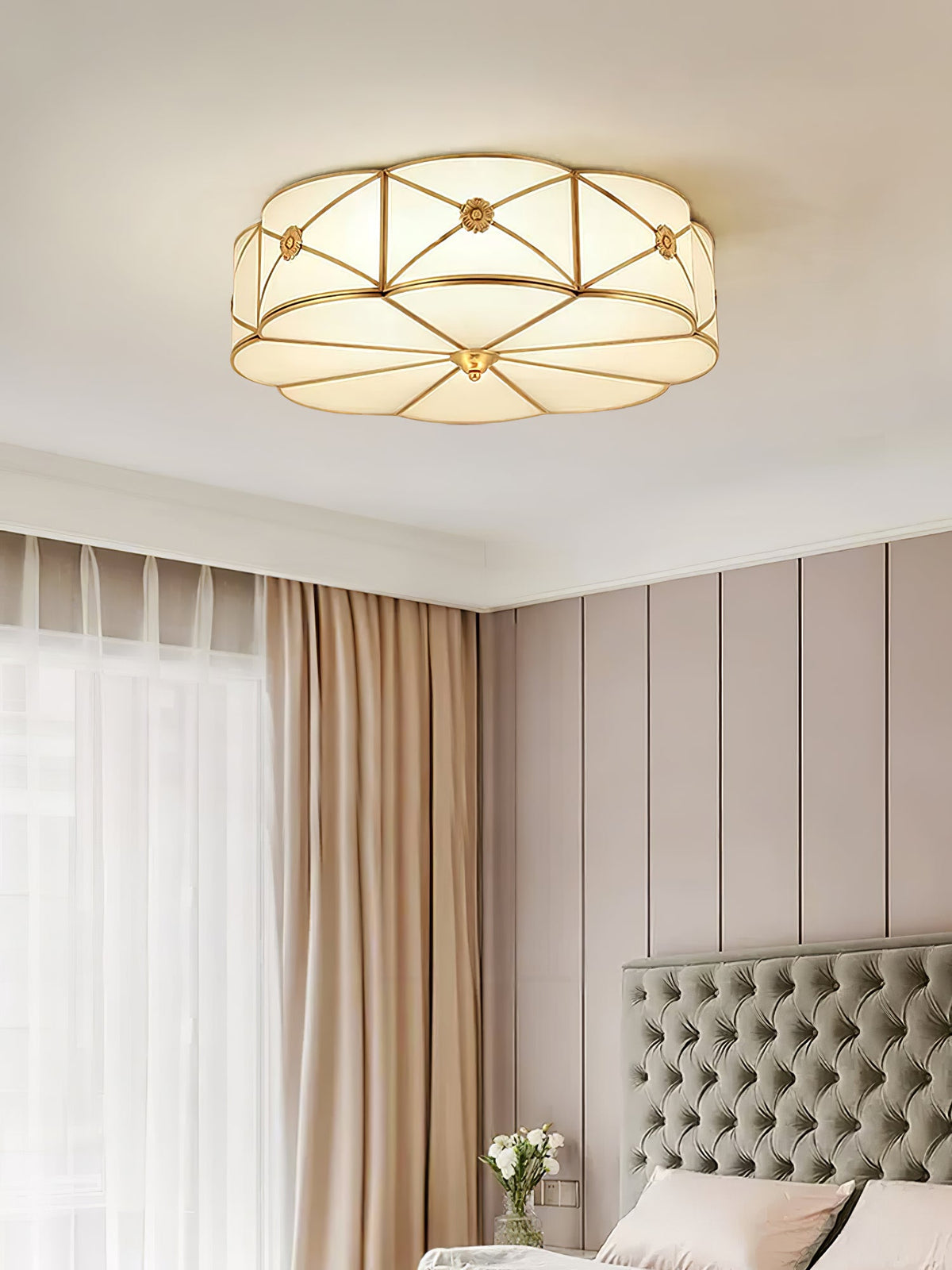 Preston Brass Flush Mount Ceiling Light with Frosted Glass Shade