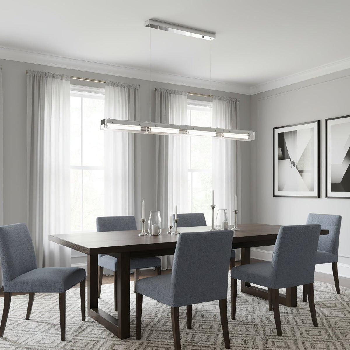Prism Line Linear LED Pendant Light, Modern Minimalist Metal and Acrylic Chandelier